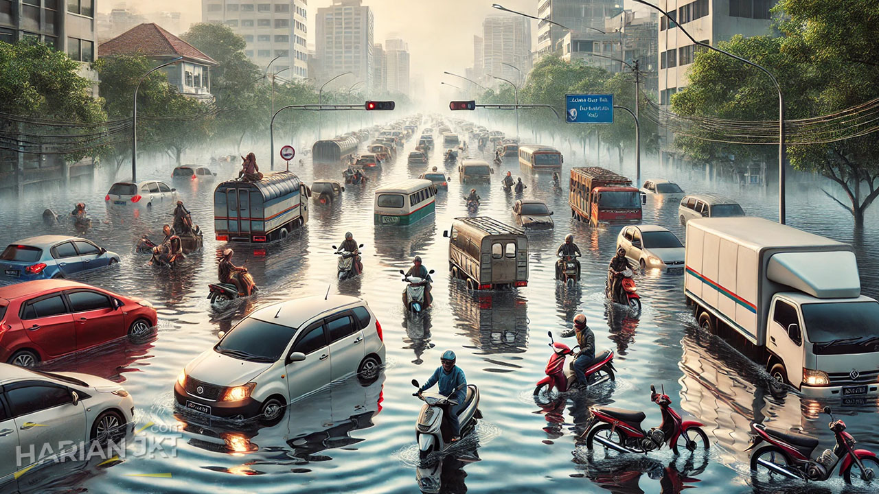 Banjir di Joglo Jakbar, Jalan Raya Lumpuh dan Macet Parah